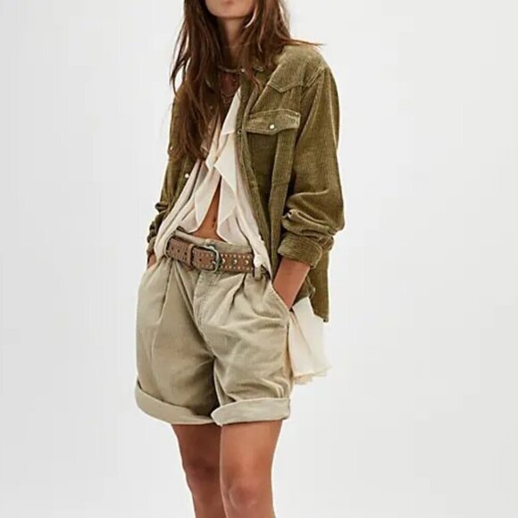 #29 NWT Free People Hideaway Cord Shirt in Roscoe Bermuda - Picture 1 of 5